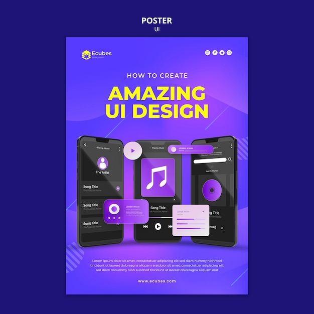 PSD incrível modelo de pôster de design de interface do usuário