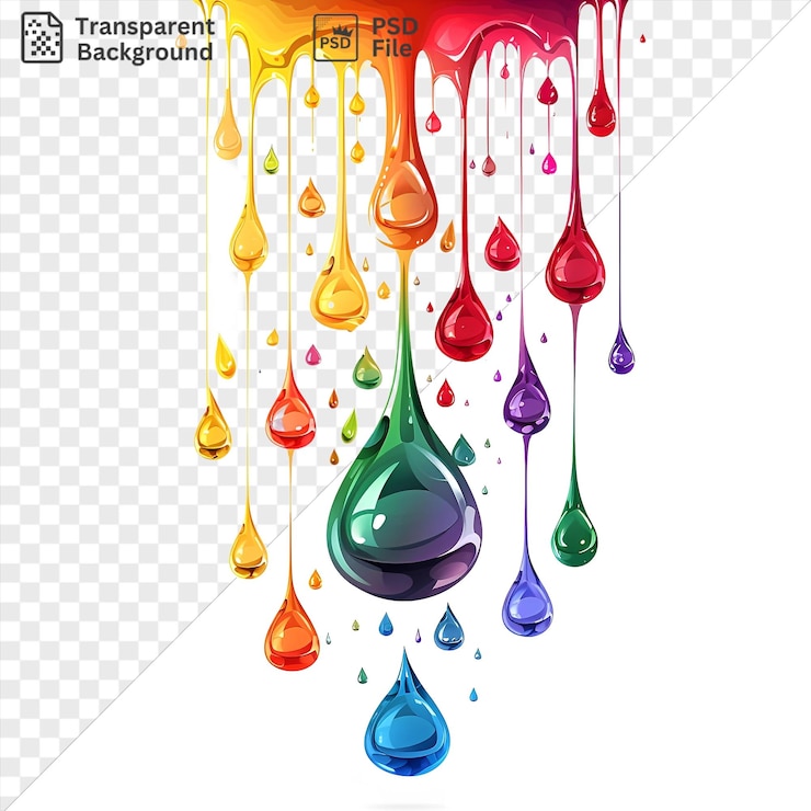 PSD incroyable goutte d'arc-en-ciel liquide le spectre du symbole vectoriel goutte de liquide dans l'air