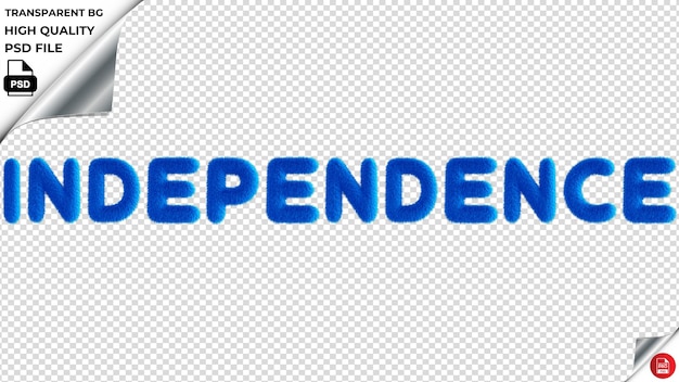 Independencia tipografía azul fluffy texto psd transparente