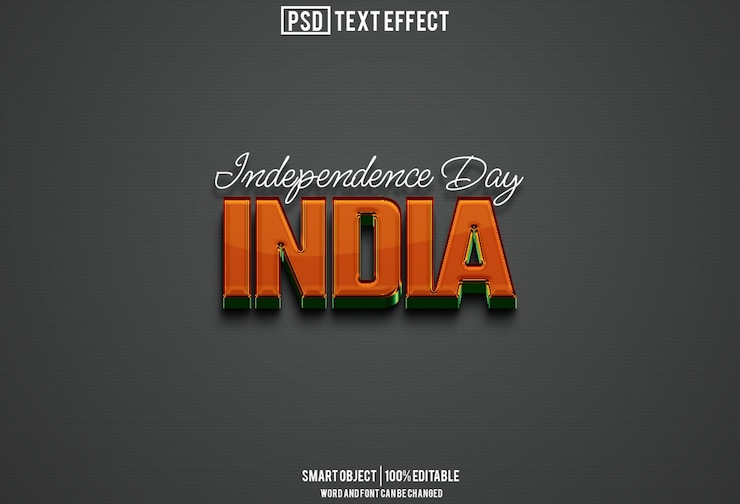 PSD india independencia efecto de texto fuente tipografía editable texto en 3d