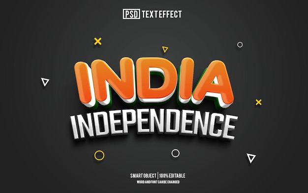 India independencia efecto de texto fuente tipografía editable texto en 3D