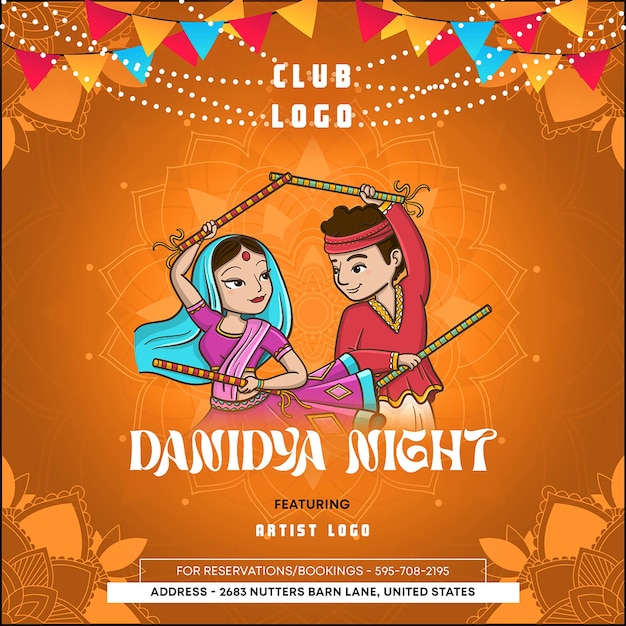 PSD indian dandiya party night flyer se descarga en photoshop.