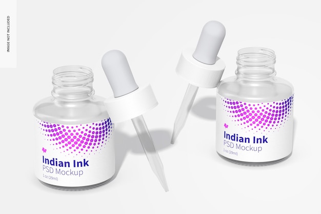 Indian Ink Bottles Mockup, geöffnet