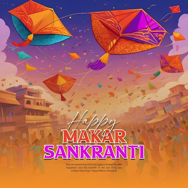 PSD indian kites festival makar sankranti social-media-post-vorlage