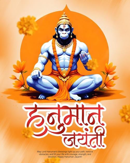 PSD indian spiritual god hanuman jayanti bajrang bali celebração mídia social post template