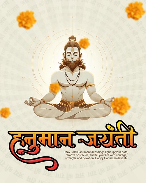 PSD indian spiritual god hanuman jayanti bajrang bali celebração mídia social post template