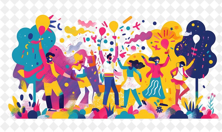 PSD indian summer with characters having a holi festival design people life style flat illustration