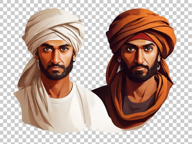 Indianer oder araber mit einem turban auf dem kopf auf weiß durchsichtig