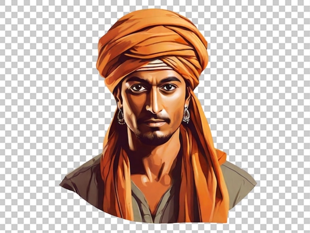 PSD indianer oder araber mit einem turban auf dem kopf auf weiß durchsichtig