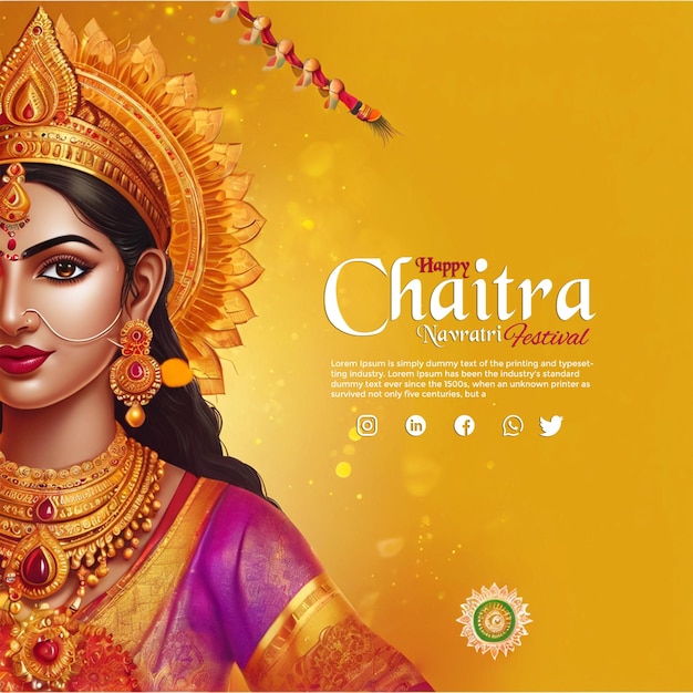 PSD indiano religioso feliz chaitra navratri festival saudação bandeira modelo com gradiente amarelo