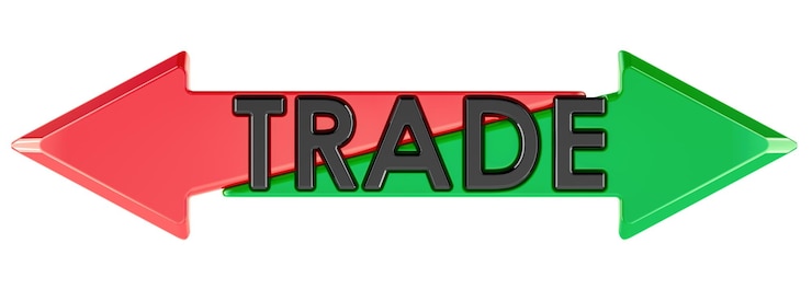 PSD indicazioni per l'importazione o l'esportazione segno commerciale con frecce opposte rendering 3d isolato