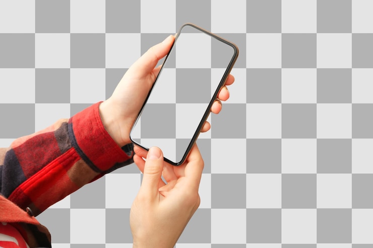 PSD individual showing blank smartphone screen isolated on white png