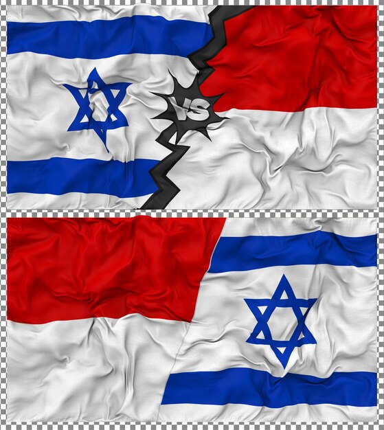Indonesia contra Israel Media bandera combinada con textura 3D de la tela de la bandera