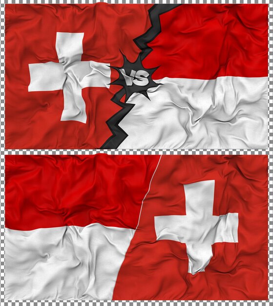 Indonesia contra Suiza Media bandera combinada con textura 3D de la tela de la bandera