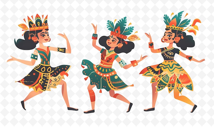 PSD indonesian dancers performing a traditional dance design is illustration cutural landscape view