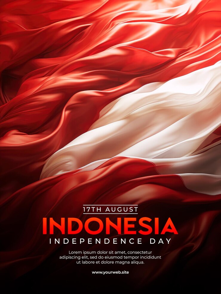 PSD indonesian independence day poster template with red and white flag background