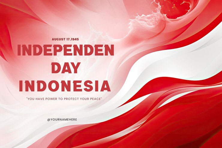 PSD indonesian independence flag poster with red and white flag background