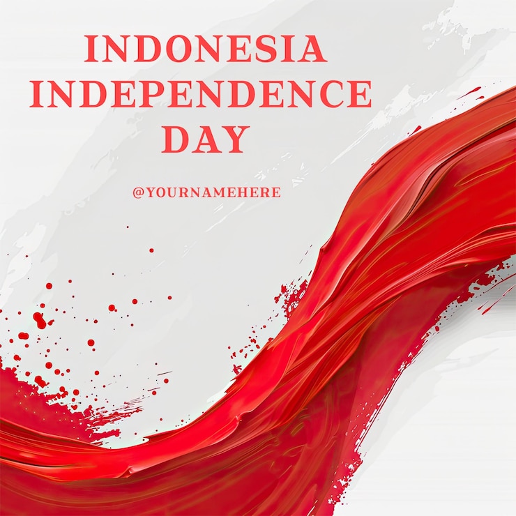 PSD indonesian independence poster with red and white clothes and a plain background