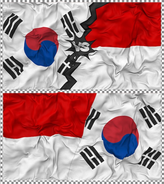 Indonésie contre la Corée du Sud Half Combined Flag Cloth Bump Texture Rendering 3D