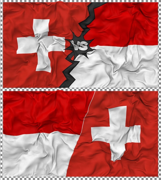 Indonésie contre Suisse Half Combined Flag Cloth Bump Texture Rendering 3D