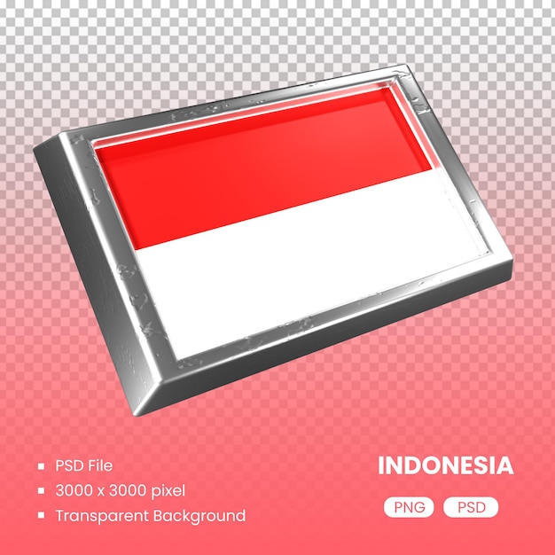 PSD indonesische flagge 3d-rendering mit metallmaterial