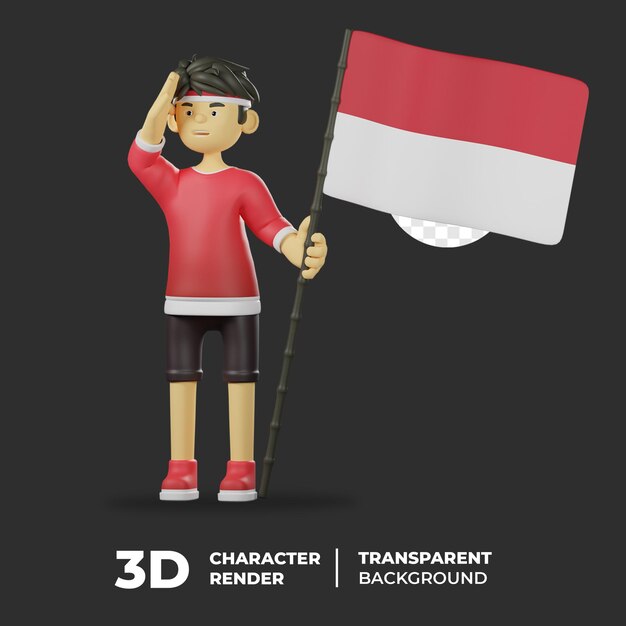 Indonesische flaggenmatte mit 3d-charakter