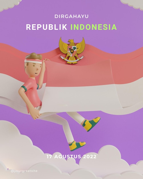 Indonesische unabhängigkeitstag-social-media-vorlage 3d-rendering