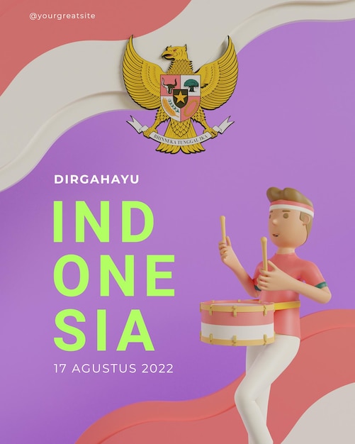 Indonesische Unabhängigkeitstag-Social-Media-Vorlage 3D-Rendering
