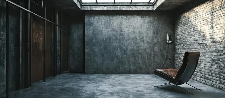 PSD industrial interior design with a leather lounge chair