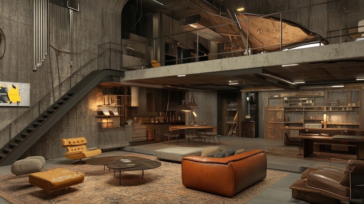 PSD industrial loft apartment design una splendida miscela di cemento grezzo e mobili caldi