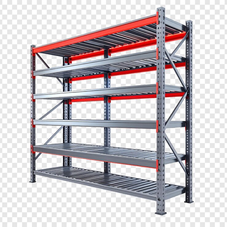 PSD industrial metal storage rack gray and red for warehouse or retail