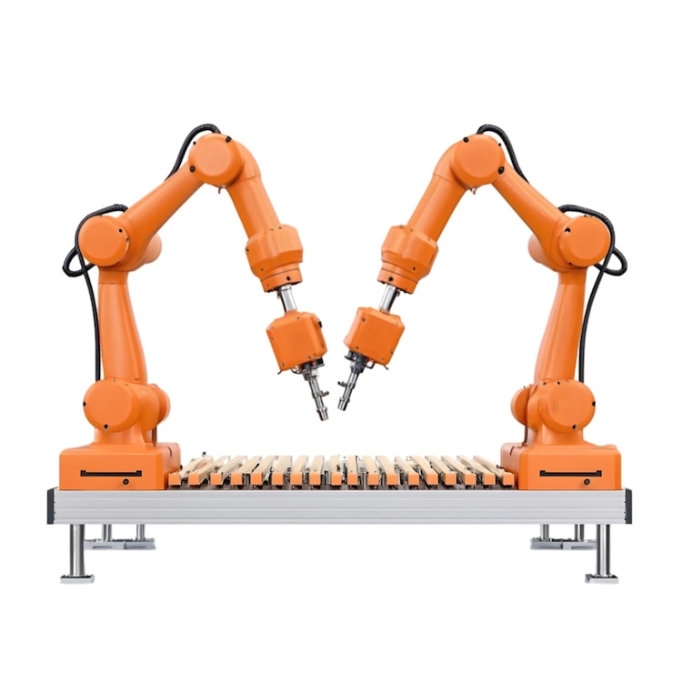 PSD industrial robotic arms in orange for automated manufacturing and assembly line