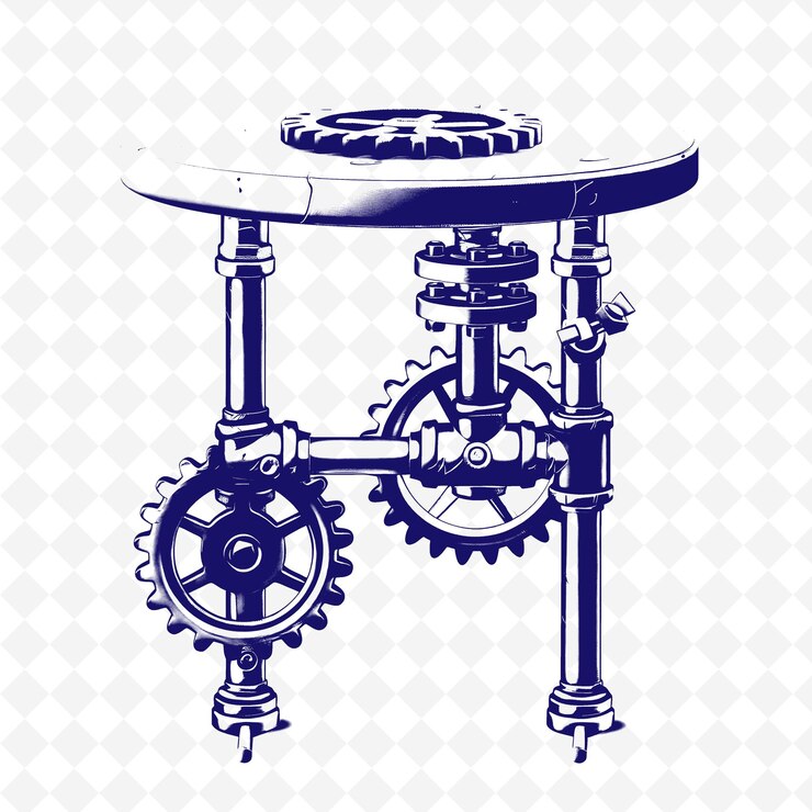 PSD industrial style side table with pipe design and gear symbol illustration decor motifs collection