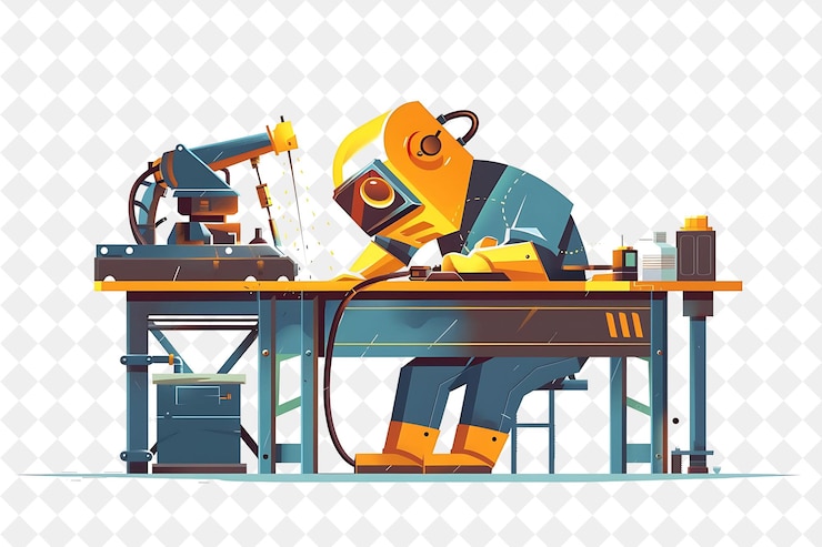 PSD industrial welder with characters welding and fabricating me png people in daily work illustration