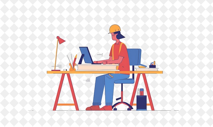 PSD industrielle ingenieur mit charakteren entwerfen und bauen s png menschen in der täglichen arbeit illustration