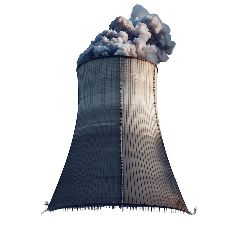 PSD industrieller kühlturm, der dicke rauchwolken ausstrahlt
