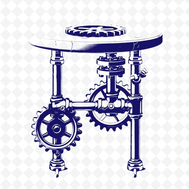 PSD industrieller stil seitentisch mit rohrdesign und getriebe-symbol-illustration dekor-motive-sammlung
