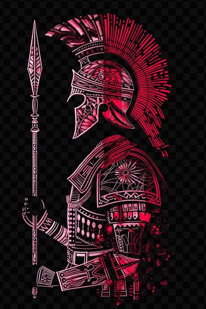 PSD infanteriste byzantin armé d'une lance debout dans un at e t-shirt design art tatouage encre contours