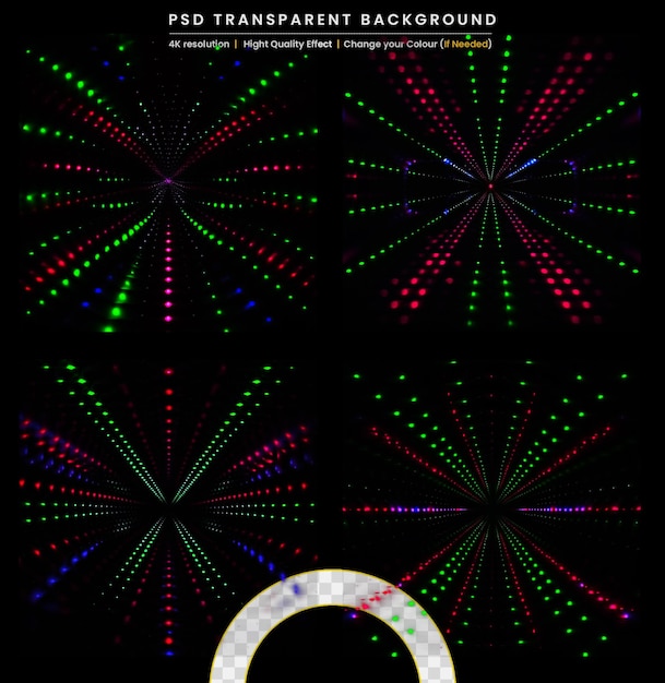 Infinite triangular tunnel of shining flares on transparent Background