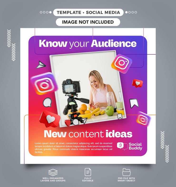 PSD influenciador digital de feed de redes sociales de plantilla conozca a su audiencia
