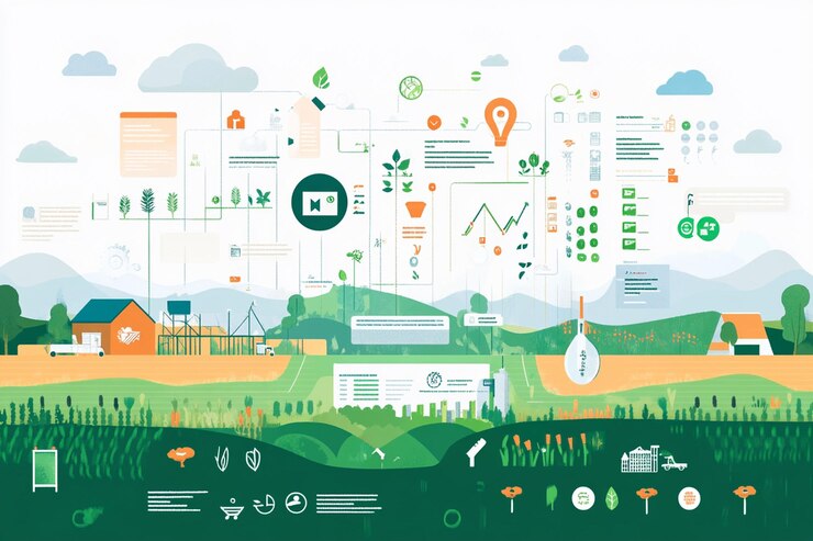 PSD infografía de agricultura inteligente que muestra la tecnología integrada con la agricultura