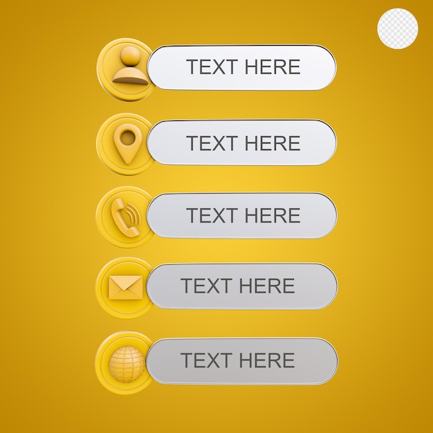 PSD infografía de detalles de contacto renderizados en 3d con fondo transparente