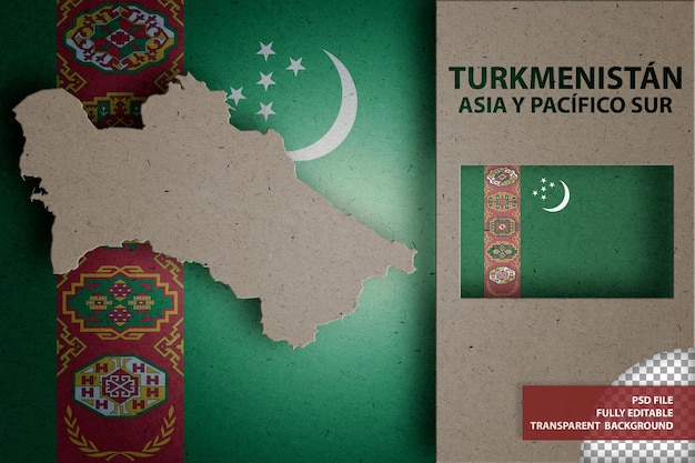 PSD infografía con el mapa y la bandera de turkmenistán