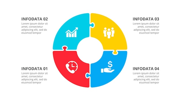 PSD infografía de rompecabezas circular con 4 opciones plantilla de negocio para presentación