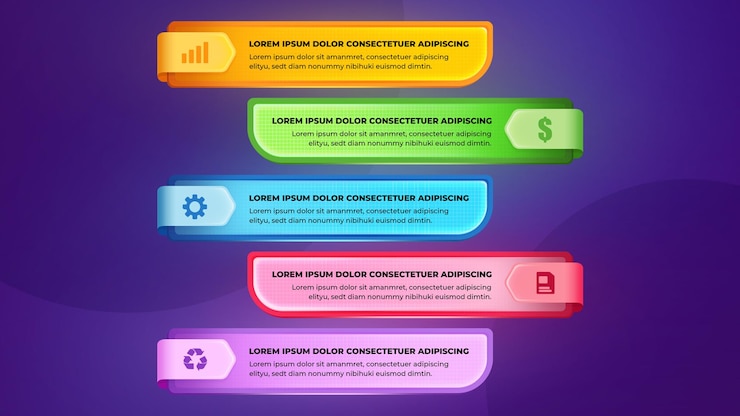 PSD infografías de botones multicolores en pastel de 5 colores
