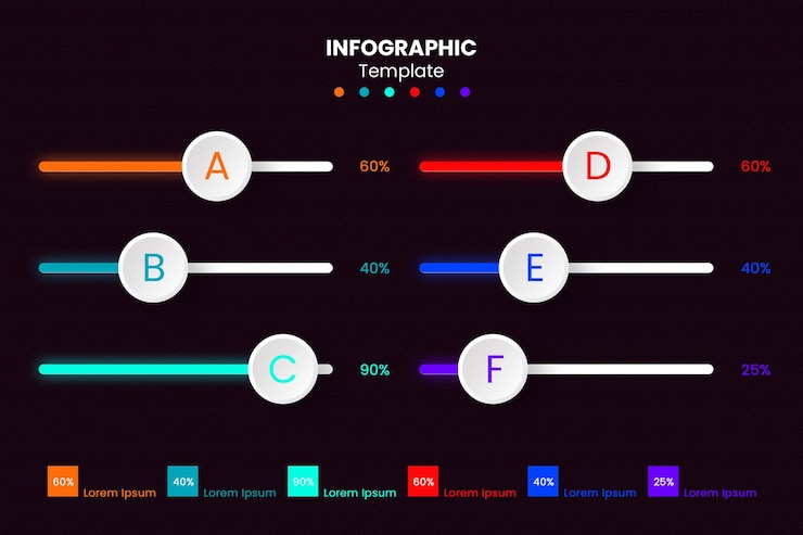 PSD infografica a 6 barre percentuali