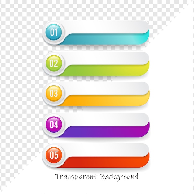 Infografica di lista numerata con pulsanti e schede colorate