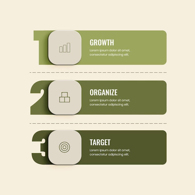 Infografica in 3 passaggi in stile minimalista