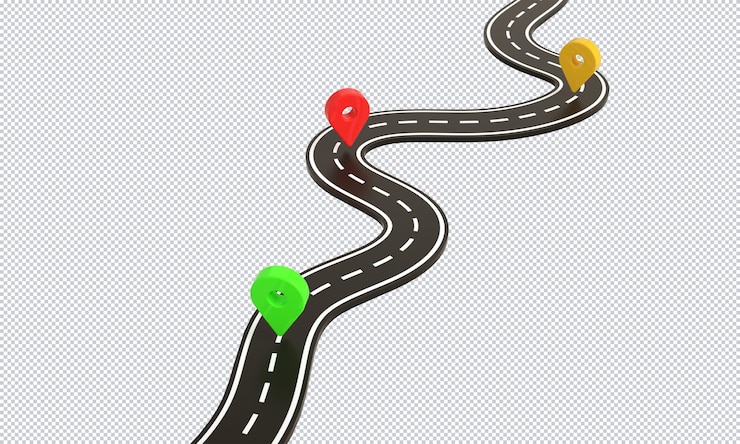 Infografica stradale tortuosa e design di rendering di pin di posizione della mappa isolato sullo sfondo