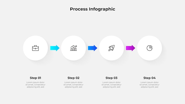 Infográfico con 4 pasos para presentaciones, visualización de datos y representación organizativa